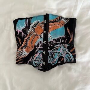 Black Corset with Eagle and Motorcycle Design